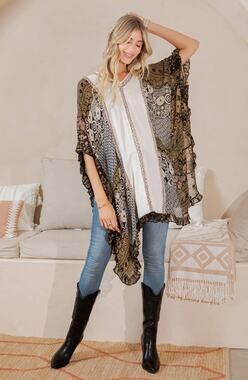 Young Threads Black Gold Embroidered Poncho Tunic 1X NWT - Bohemian Luxe
